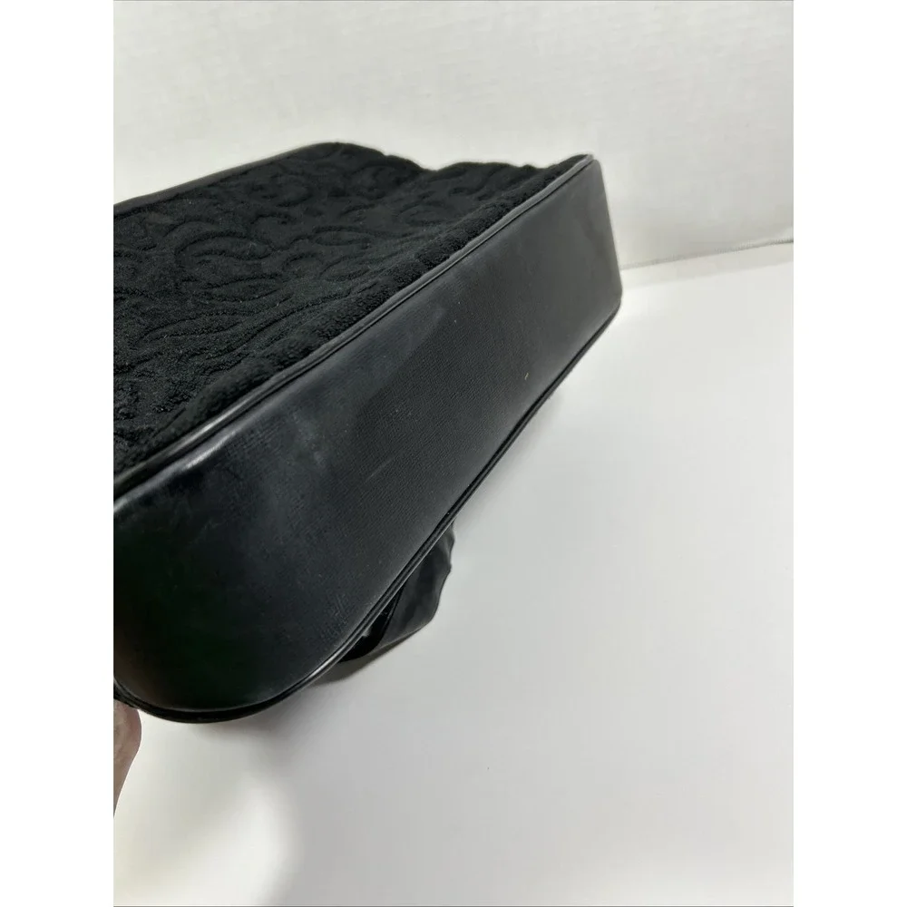 Vintage Black‎ Flocked Velvet Scroll Clutch Purse With Handle 11 1/2 X 8